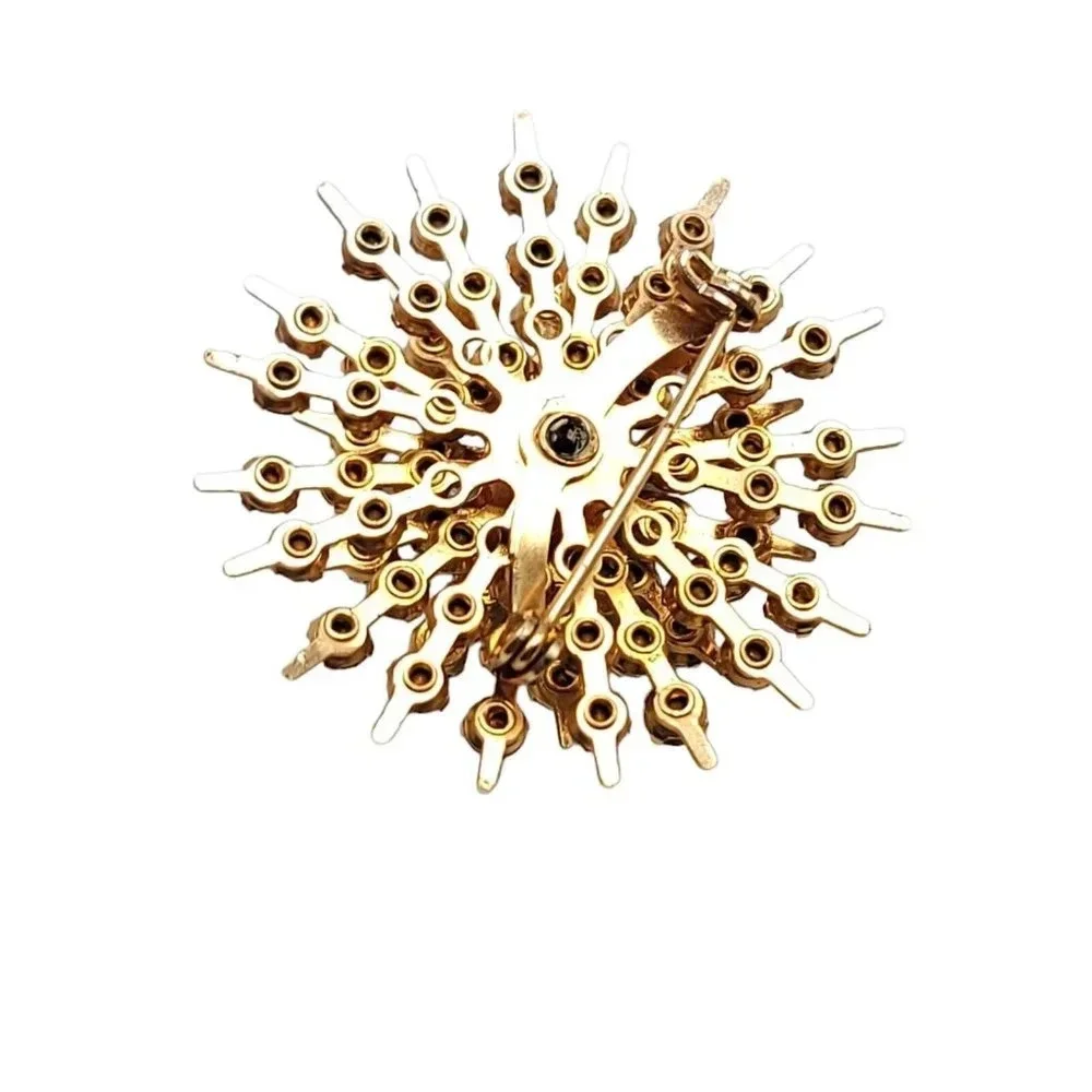 Gold Tone Rhinestone Cluster Enamel Eastern Star Masonic Brooch Pin Vintage